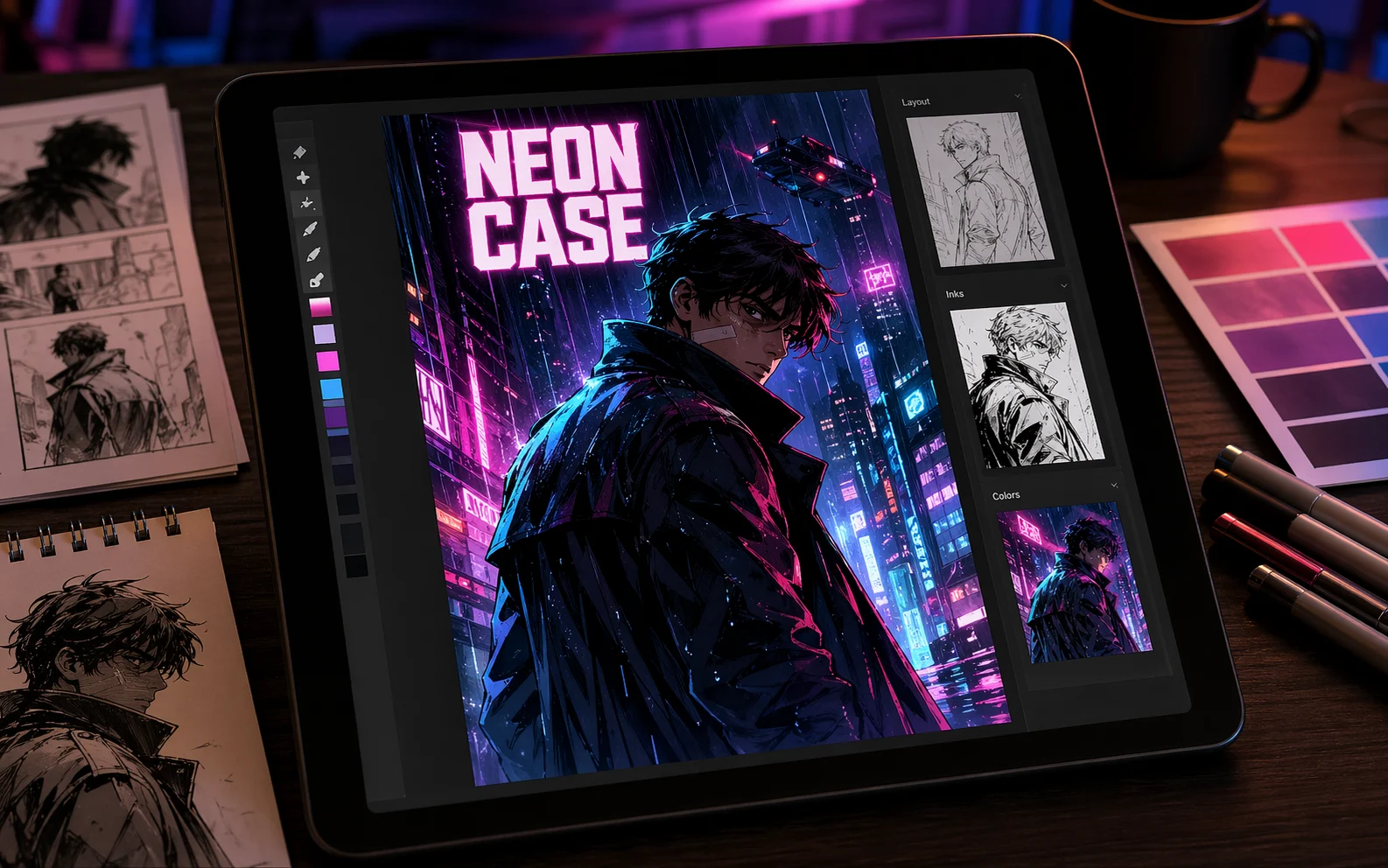 GPT Image 2 gallery example showing a readable original cyberpunk comic cover title