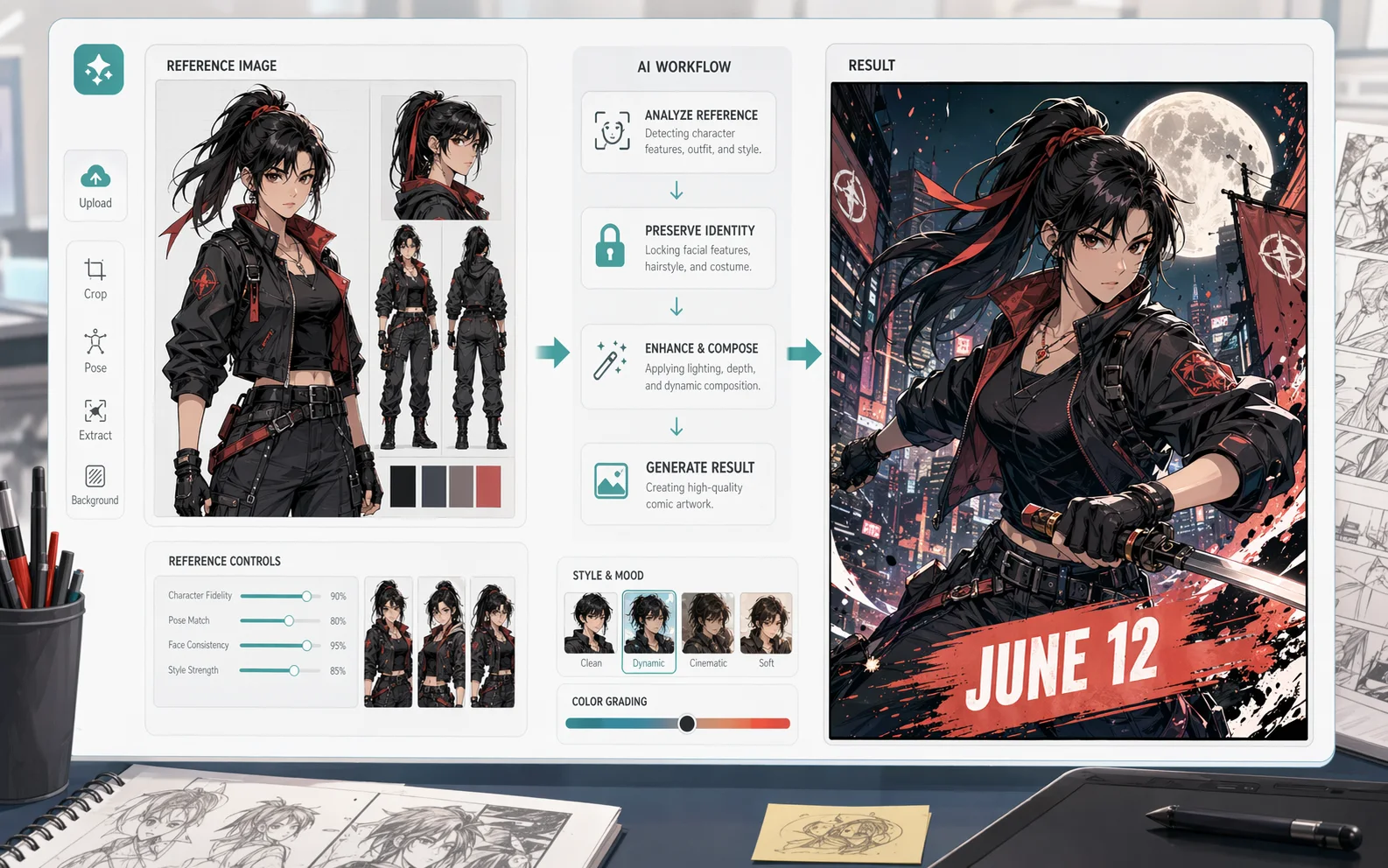 GPT Image 2 reference editing workflow preserving an original character