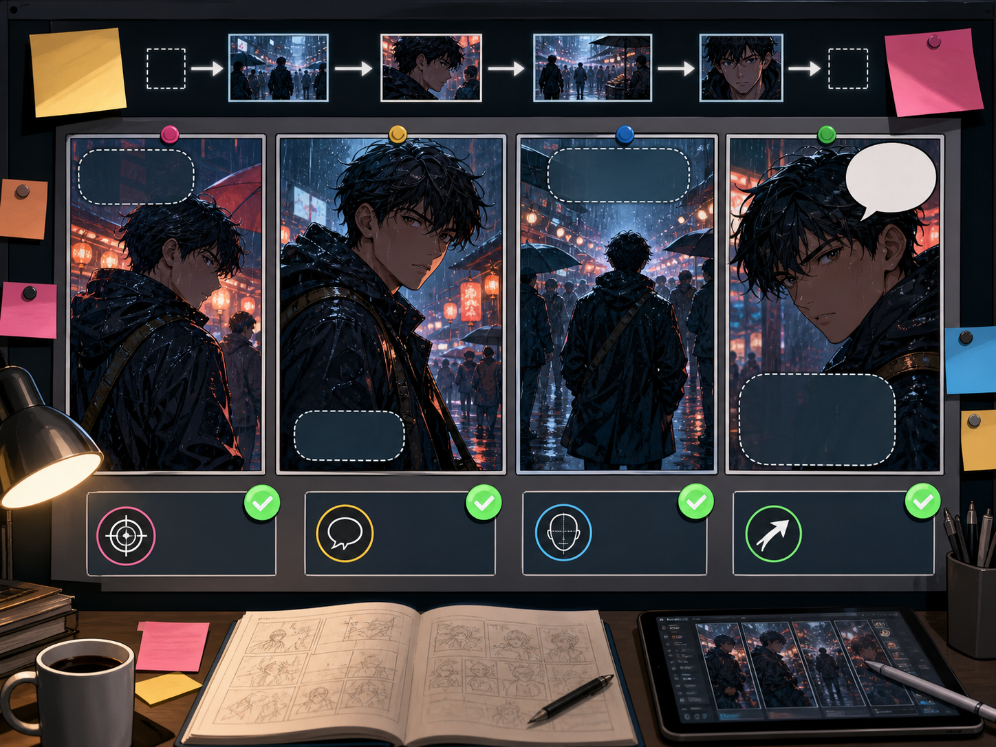 Tableau de révision des séquences de bandes dessinées pour AI Comic Generator
